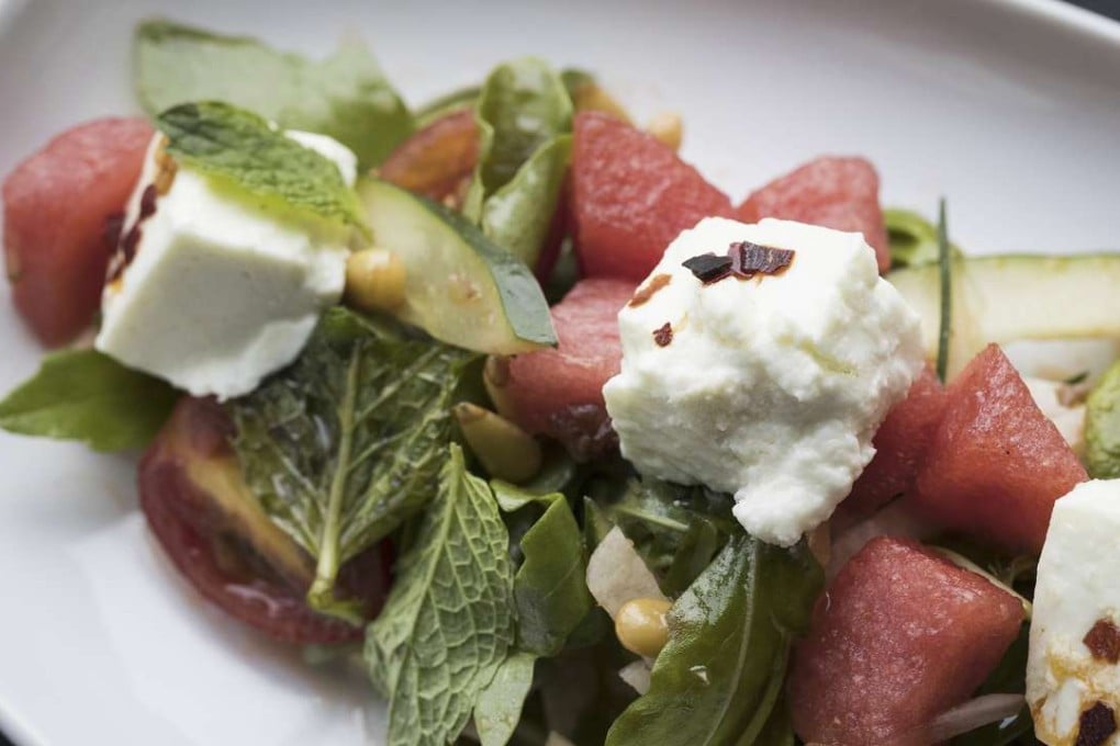 Watermelon salad with chilli-roasted feta cheese and thyme by Alto in Causeway Bay.