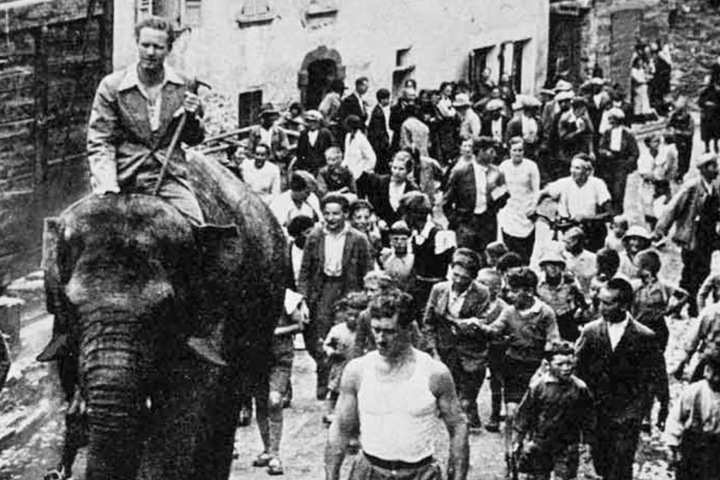 Richard Halliburton riding an elephant in the Alps, in 1935. Pictures: Rhodes College Special Collections; courtesy of Maxine Sample / Don Schrepel