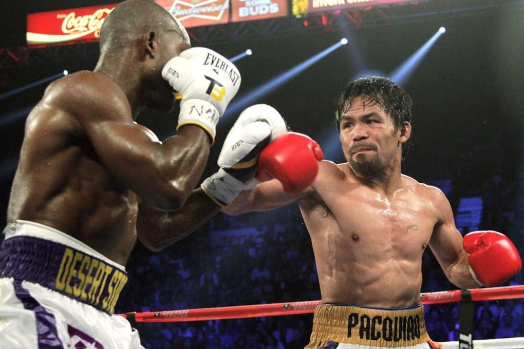 Manny Pacquiao (right) and Timothy Bradley facing off during their WBO international welterweight title bout at the MGM Grand Arena in Las Vegas in April 2016. Photo: AFP