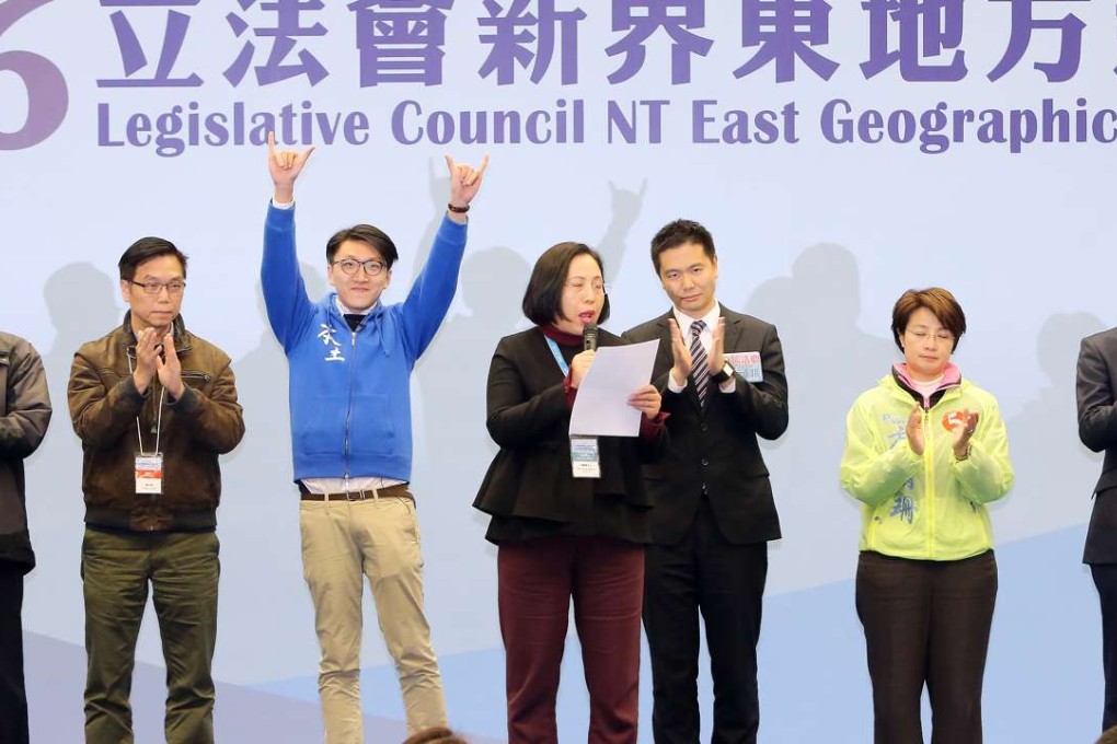 Cora Ho, centre, rejected the candidacy of Edward Leung, third left, even after he had agreed to stop advocating independence for Hong Kong. Photo: Dickson Lee