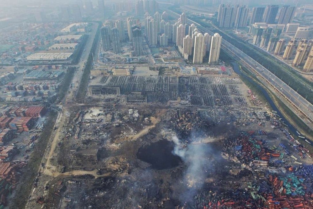 An aerial view of the aftermath of the huge explosions and fire that rocked the port city of Tianjin, China, in August 2015. Photo: EPA
