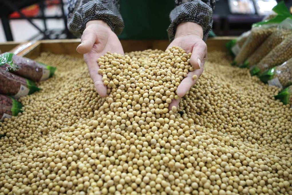 An employee picks out bad beans from a pile of soybeans at a supermarket in Wuhan, Hubei province. The insatiable hunger for soybeans by China is trimming a record US harvest. Photo: Reuters