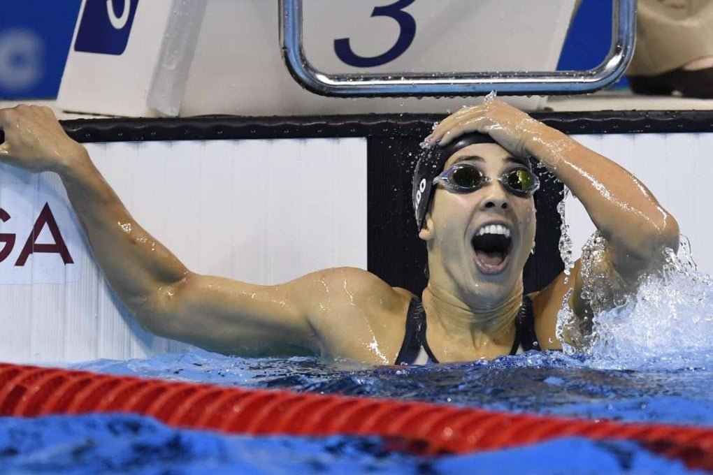 Maya DiRado celebrates winning the women's 200m backstroke . Photo: AFP