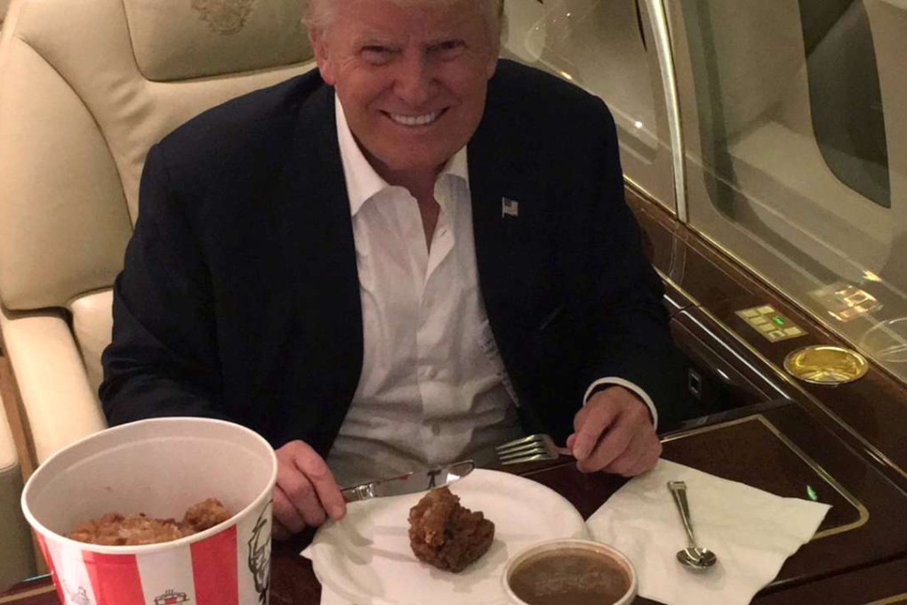 Donald Trump shared a photo of himself tucking into a KFC dinner with silverware after a day of campaigning in major swing states Ohio and Pennsylvania. Photo: Twitter