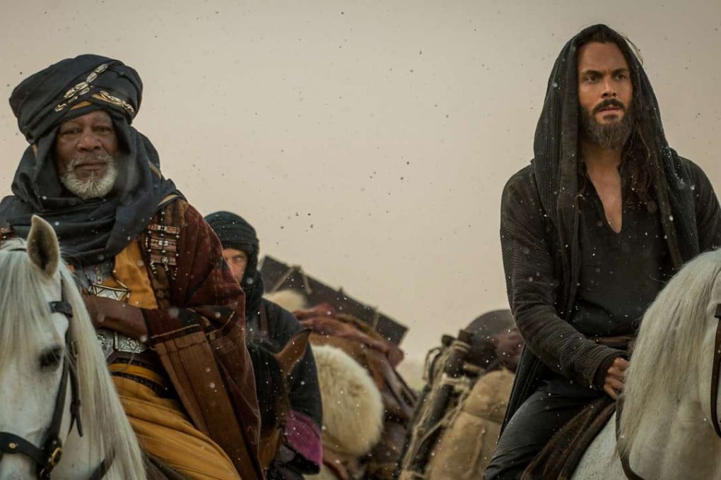 Morgan Freeman plays Ilderim and Jack Huston plays Judah Ben-Hur in Ben-Hur.