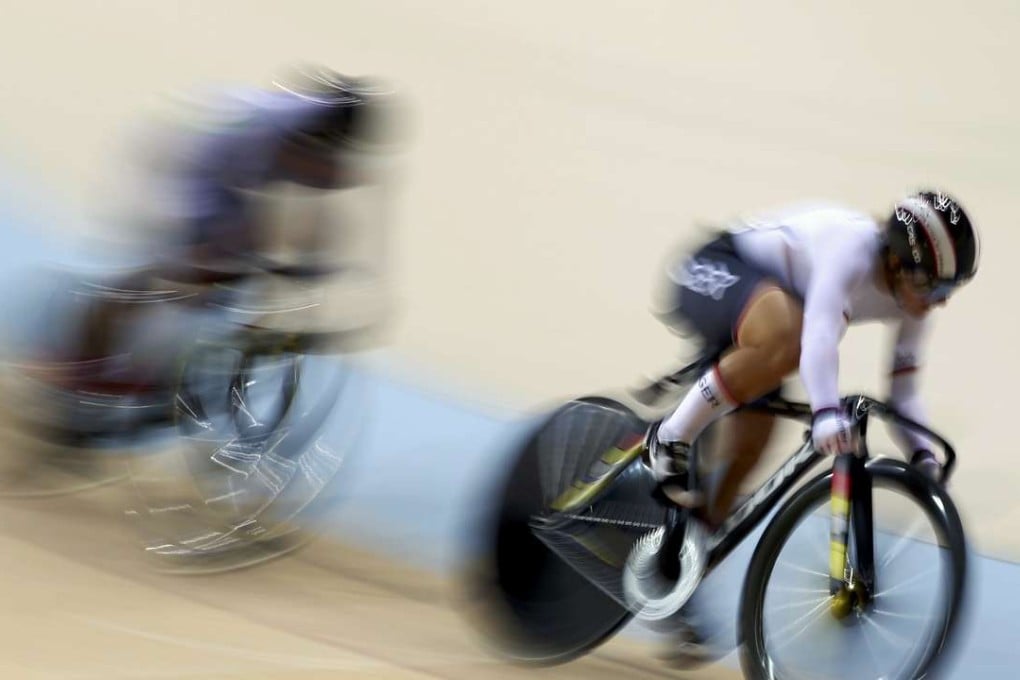 Kristina Vogel of Germany leads Hong Kong’s Sarah Lee in the quarter-finals of the women’s sprint in Rio. Photo: Reuters