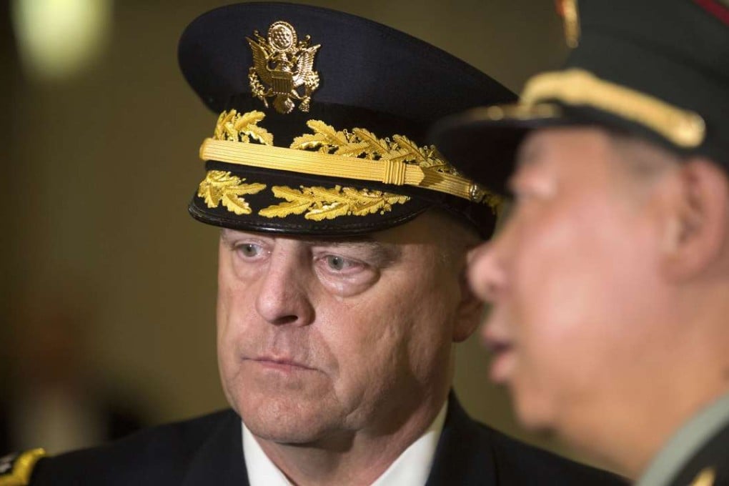 US Army chief of staff General Mark Milley (left) pictured with PLA General Li Zuocheng in Beijing on Tuesday. Photo: AP