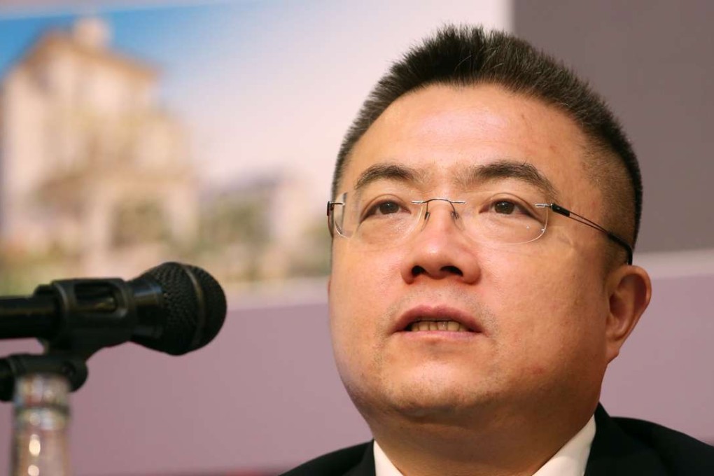 Shao Mingxiao, Longfor Properties’ chief executive officer, presents the company’s interim results at the JW Marriott Hotel in Hong Kong on Wednesday. Photo: May Tse