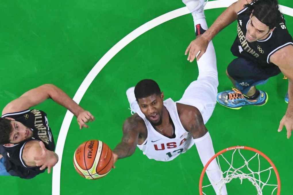 Paul George scores during the men's Basketball quarter-final against Argentina. Photo: AFP