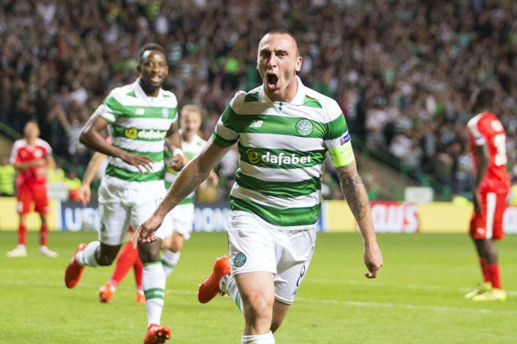Celtic’s Scott Brown celebrates scoring his side’s fifth goal of the game, during the Champions League qualifying play-off, first leg against Israel’s Hapoel Beer-Sheva