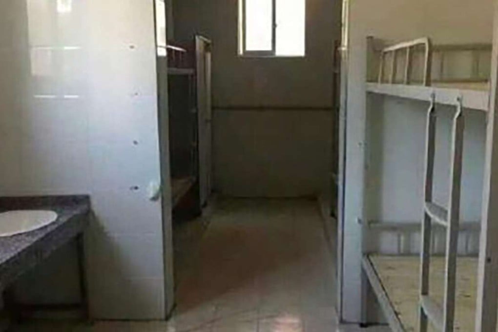 Bunk beds are installed within areas that previously housed toilets in the school in Guizhou province. Photo: SCMP Pictures