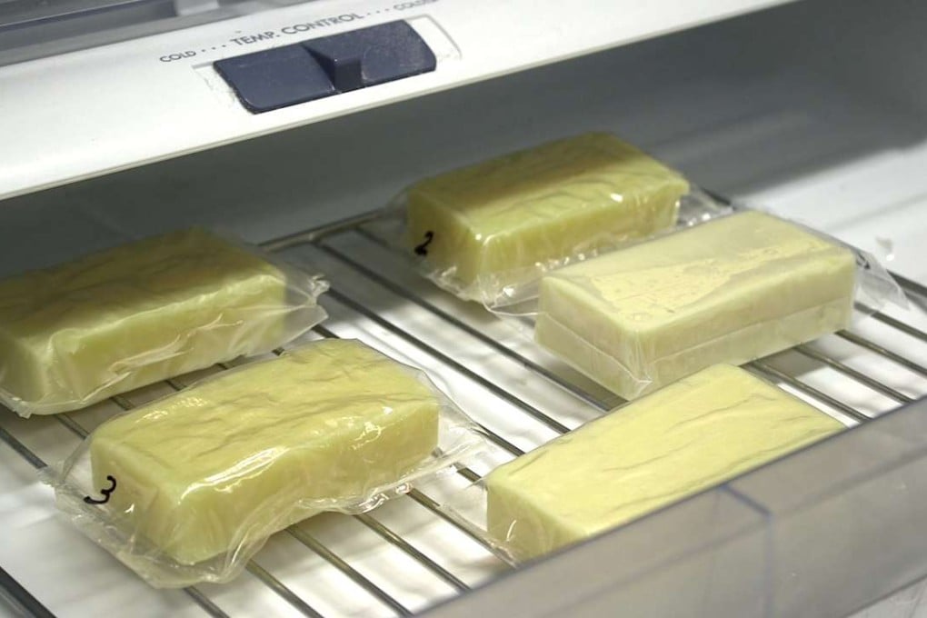 Researchers tested their milk-protein film as a packaging for blocks of cheese. Photo: American Chemical Society
