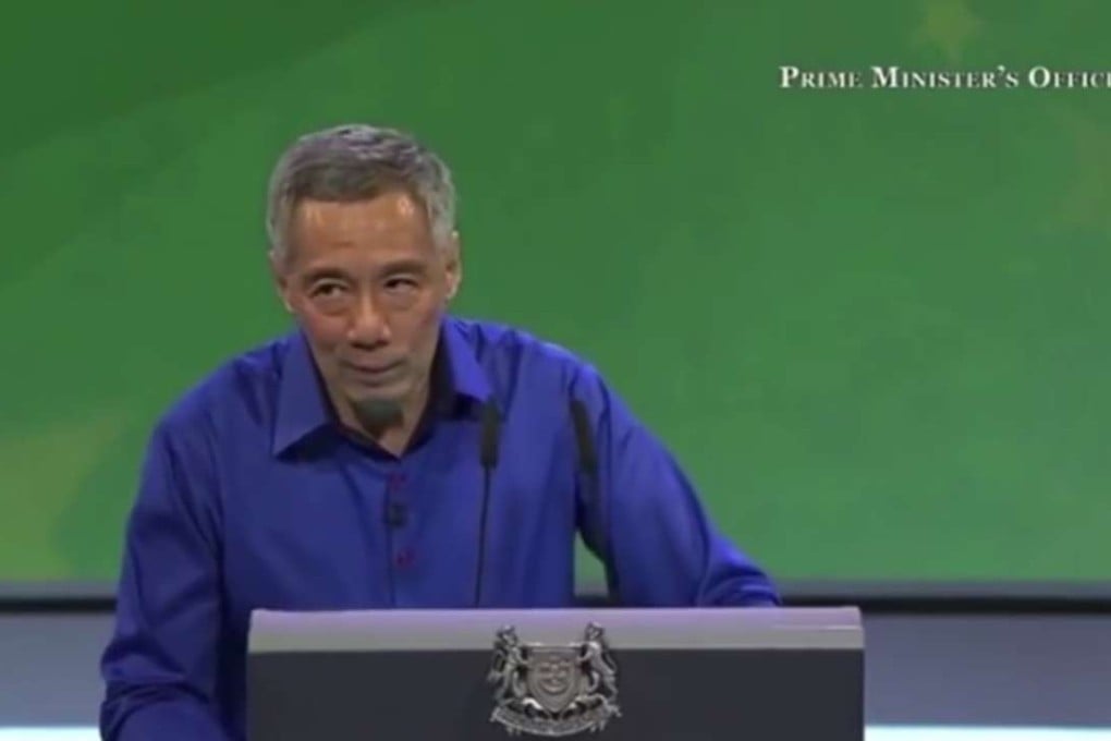 Lee, 64, was halfway through giving his National Day rally speech, in which he explained policy direction, when he seemed to look faint and be on the verge of collapsing before the TV camera abruptly turned away from him. Photo: YouTube
