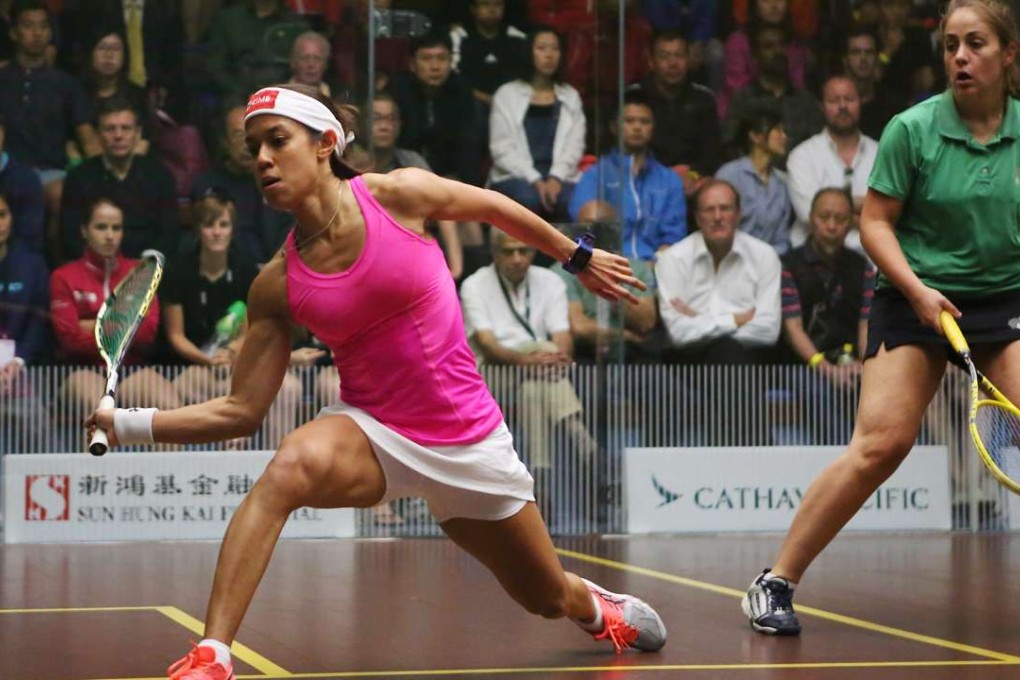 Nicol David reaches for a shot in her match against Tesni Evans at the Hong Kong Squash Open. David had to work hard to win 11-8, 8-11, 11-4, 5-11, 11-5. Photos: Edward Wong
