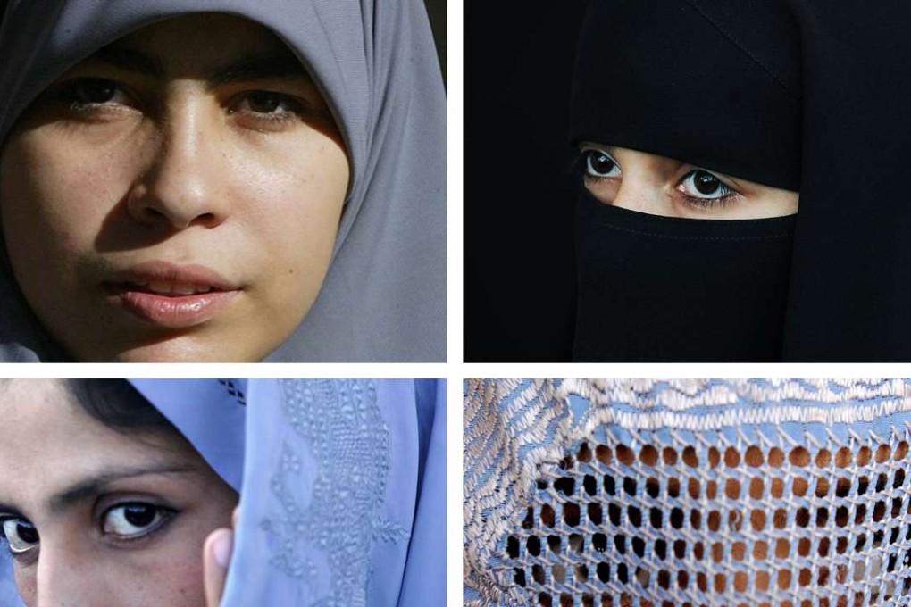 Muslim women in Islamic veils (clockwise from top left), the hijab, niqab, burqa and chador. Several state and local governments around Europe have banned various types of face-covering veils in public places. Photo: AFP
