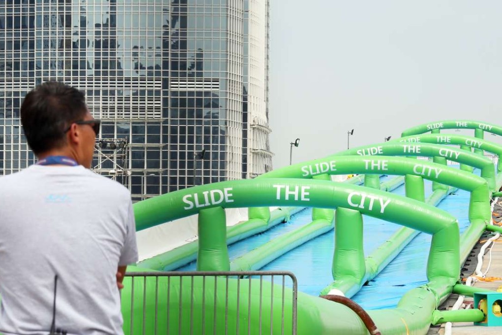 Slide the City in Central was kept shut on Wednesday morning, despite being scheduled to open at 9am. Photo: Nora Tam