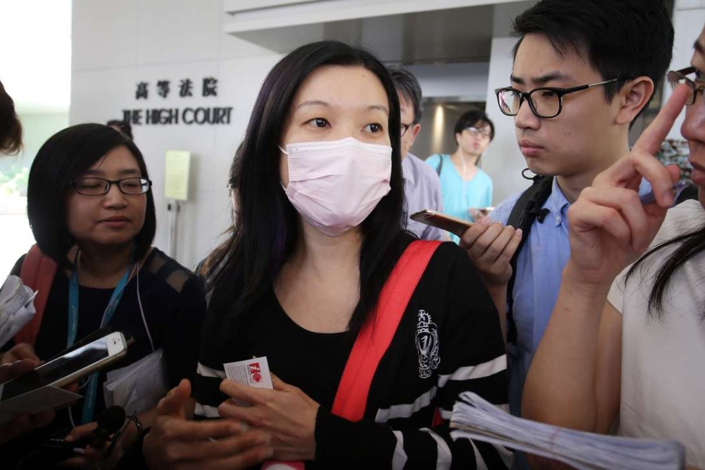 Chu Choi Yin-ping, the wife of paralysed constable Jacky Chu Chun-kwok outside the High Court in Central. Photo: Dickson Lee