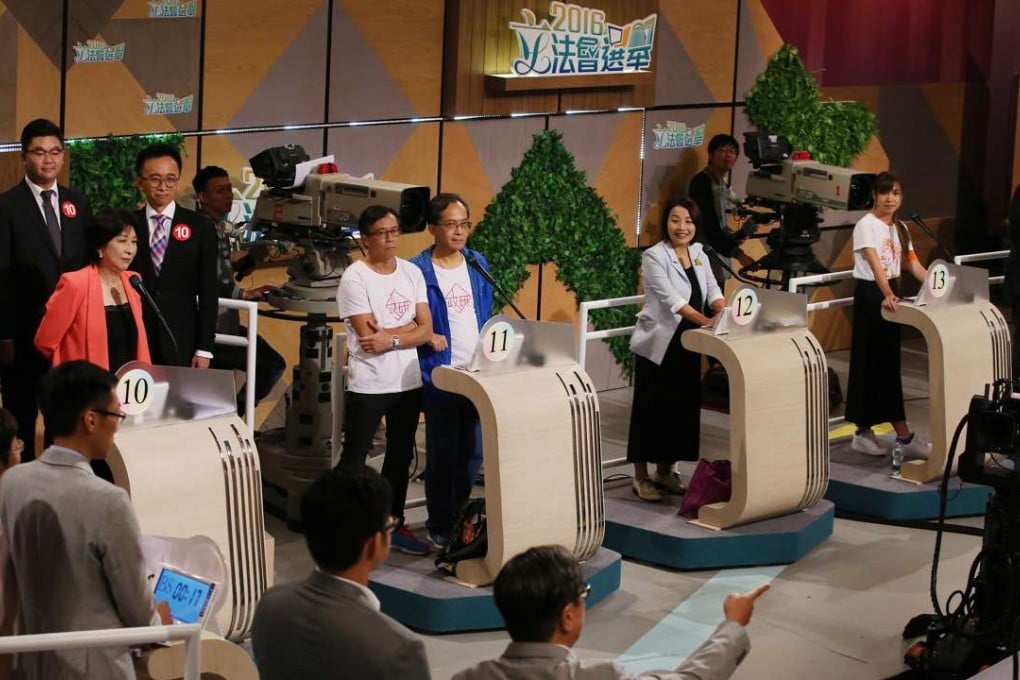 Kowloon West Election candidates during videotaping of RTHK LegCo Election forum. Photo: Nora Tam