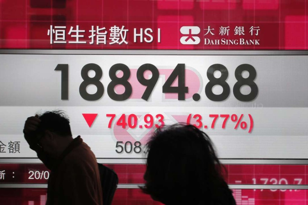 An electronic board shows the Hang Seng Index sliding in January. A new normal of market volatility has placed the risks sparked by fraud, bribery and corruption in sharper focus. Photo: AP