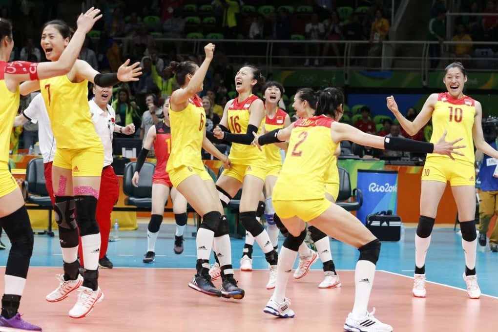 China celebrate winning the women’s volleyball gold medal match against Serbia. Photo: EPA