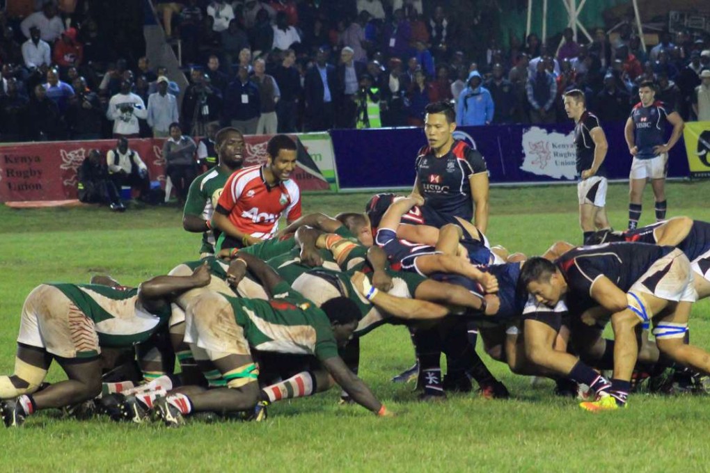 HK Select scrum-half Charles Cheung oversees a scrum against Kenya A in Nairobi. Photos: HKRU