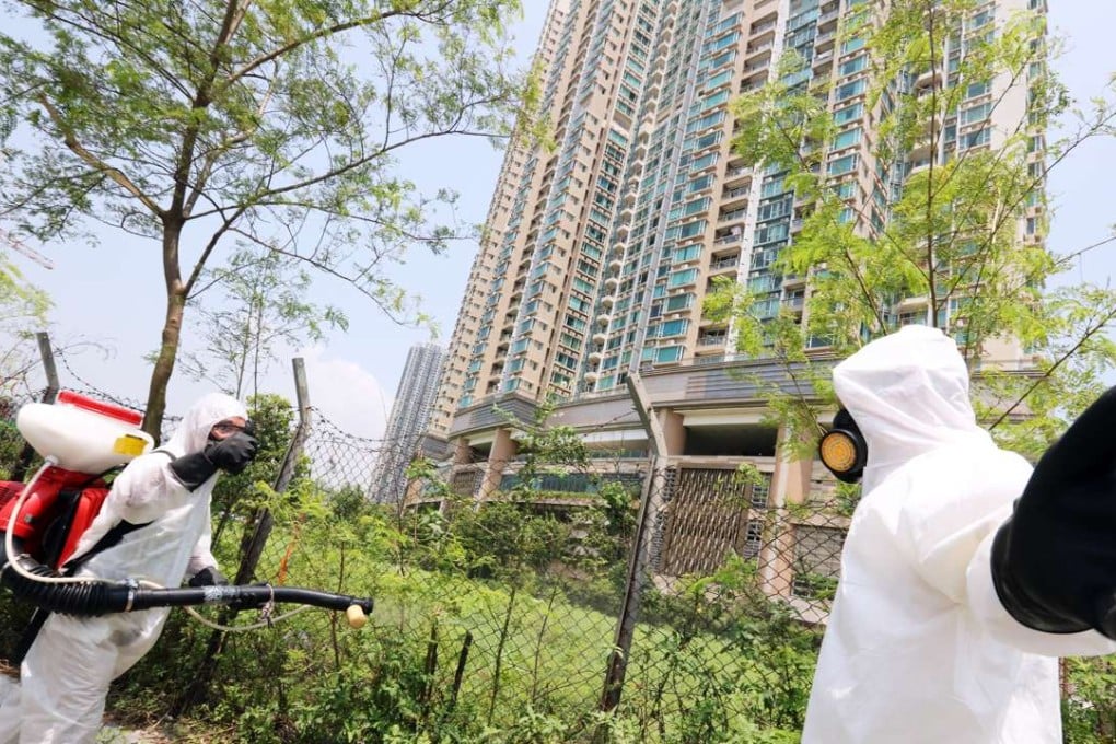 Mosquito exterminators were out in force in Lohas Park in Tseung Kwan O, the International Finance Centre in Central, and other locations where the woman was believed to have visited. Photo: Felix Wong