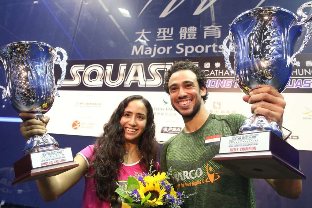 Hong Kong Squash open winners Nouran Gohar and Ramy Ashour. Photos: Dickson Lee