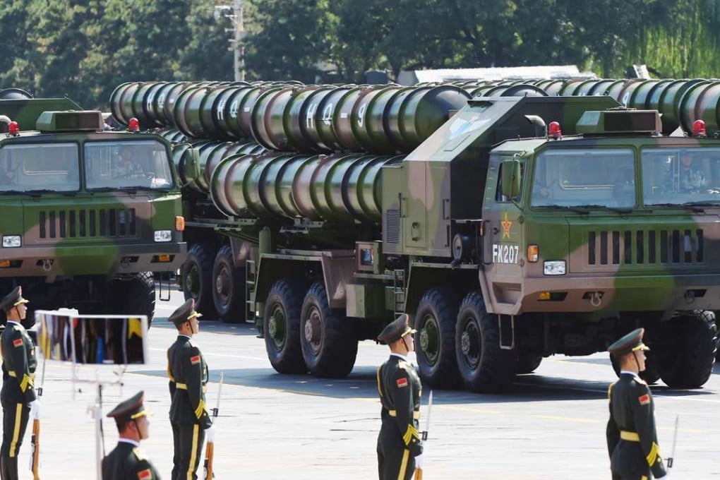 The PLA shows off HQ-9 surface-to-air missile launchers during the huge military parade in Tiananmen Square in Beijing last September. Photo: AFP