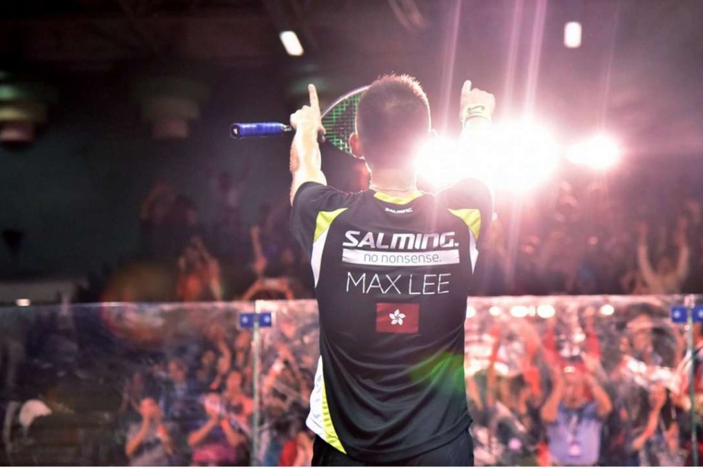 Max Lee acknowledges fans’ support, after beating Egypt’s Fares Dessouky in the quarter-finals of the Hong Kong Squash Open. Photo: SCMP Pictures
