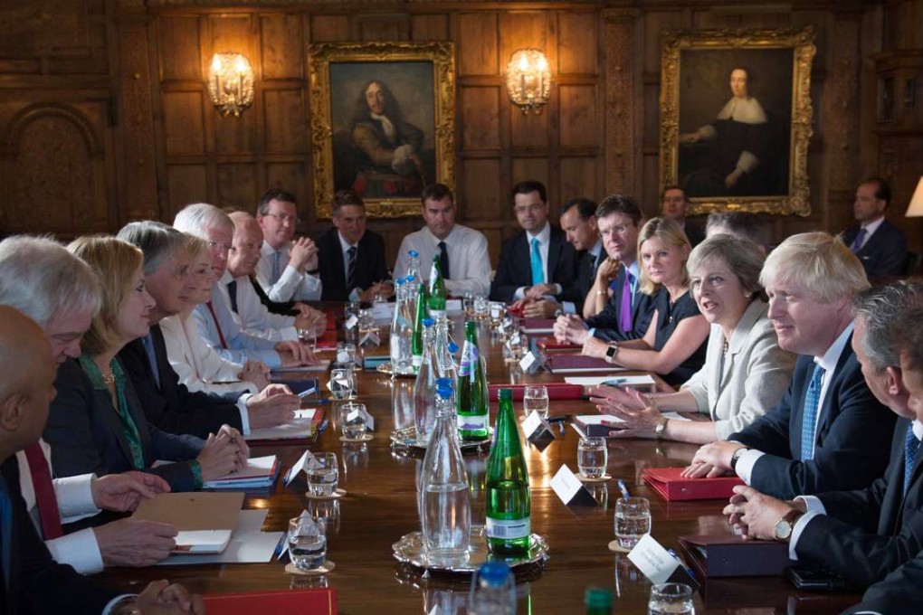 Britain's Prime Minister Theresa May (fourth from right) speaks as she chairs a cabinet meeting at the Prime Minister's country retreat, Chequers, near the village of Ellesborough in Buckinghamshire on Wednesday. Photo: AFP