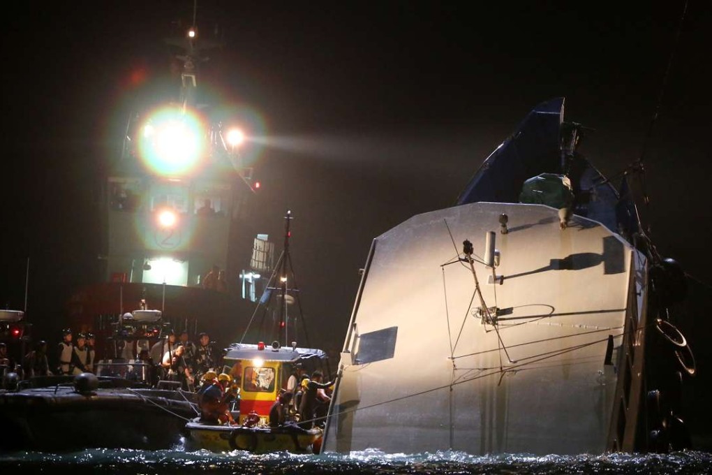 Rescue operation on October 1, 2012, the night that the Lamma IV and the Sea Smooth collided, killing 39 people. Photo: SCMP Pictures.