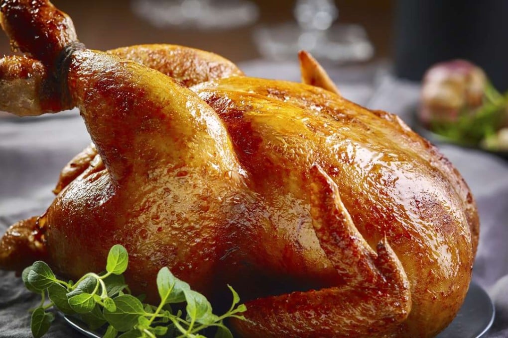 A roast chicken with the parson’s nose visible bottom left.