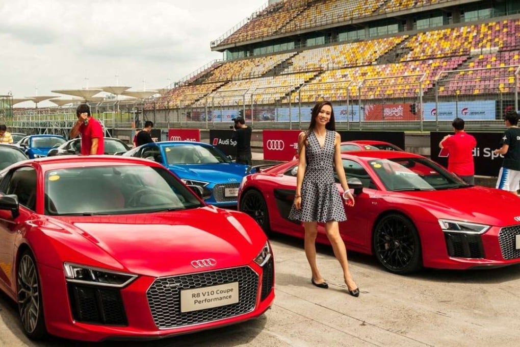 The Audi R8 V10 Coupe Performance cars at the starting line of the Shanghai International Circuit during an Audi customer race day in July. Photo: SCMP Pictures