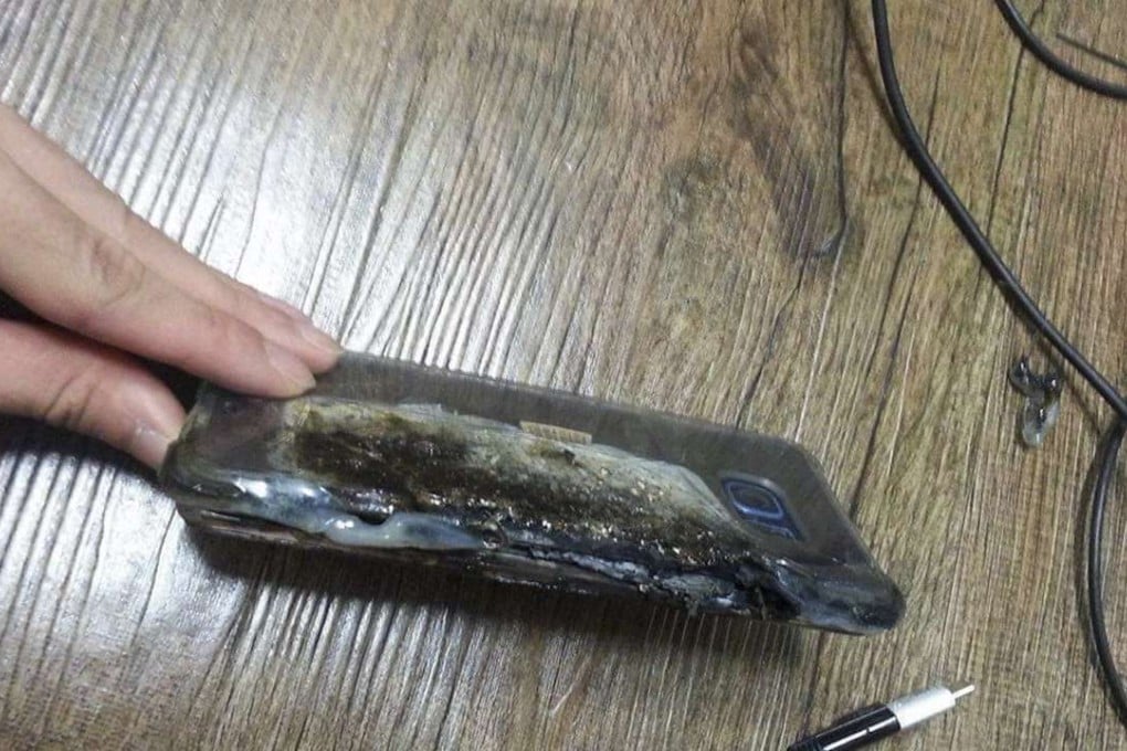 An image posted by online media in South Korea of a Samsung Galaxy Note 7 which exploded during charging.