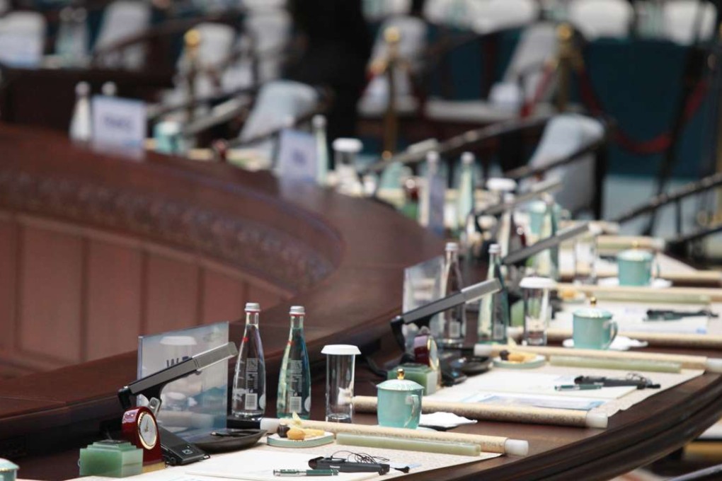 The table settings for the G20 leaders, in traditional Chinese style. Photo: Simon Song