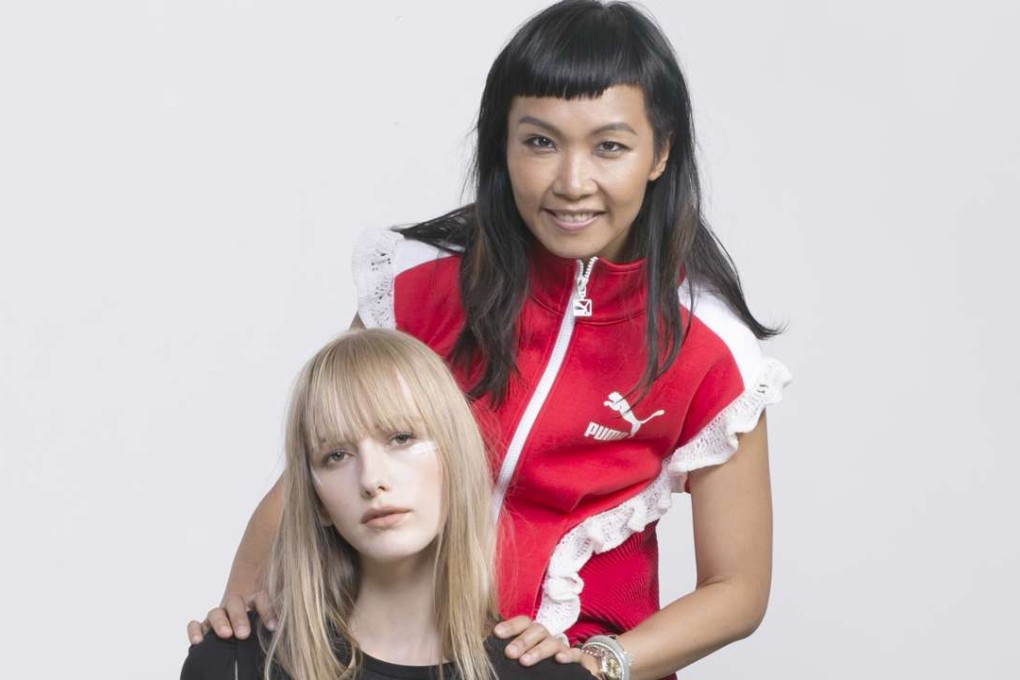 Designer Johanna Ho (back) and a model wear her new line.