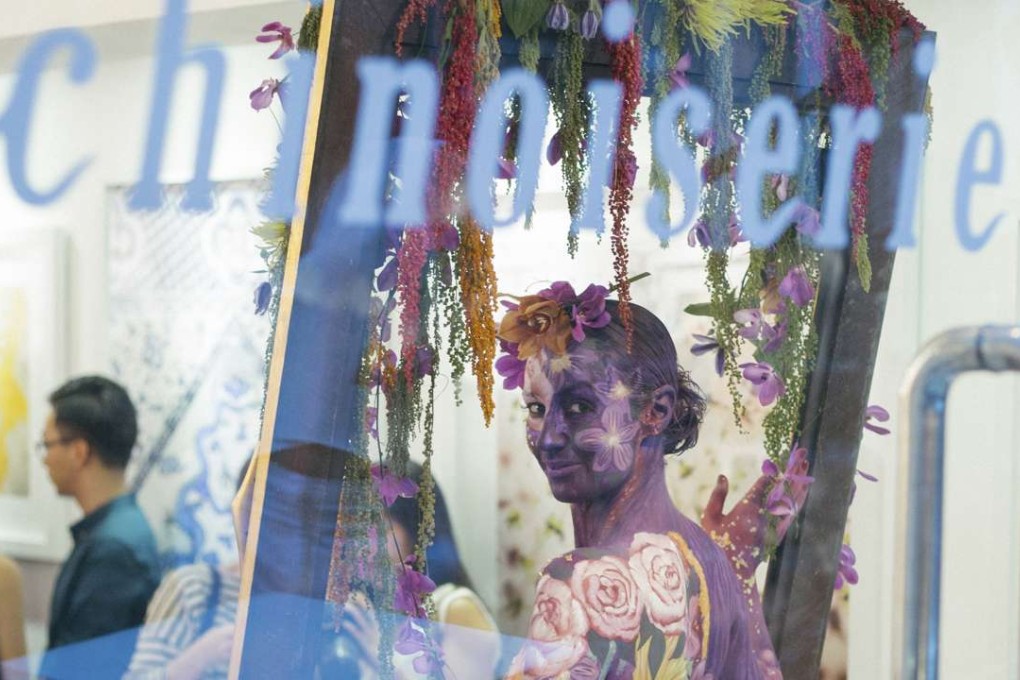 A model at the opening of Emma Hack’s show Chinoiserie at the Cat Street Gallery in Tai Ping Shan.