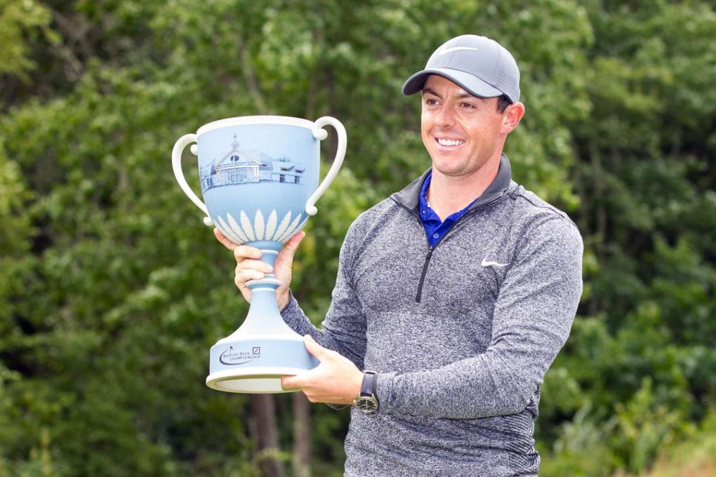 Rory McIlroy with his Deutsche Bank Championship trophy after defeating Paul Casey by two shots. Photo: TNT