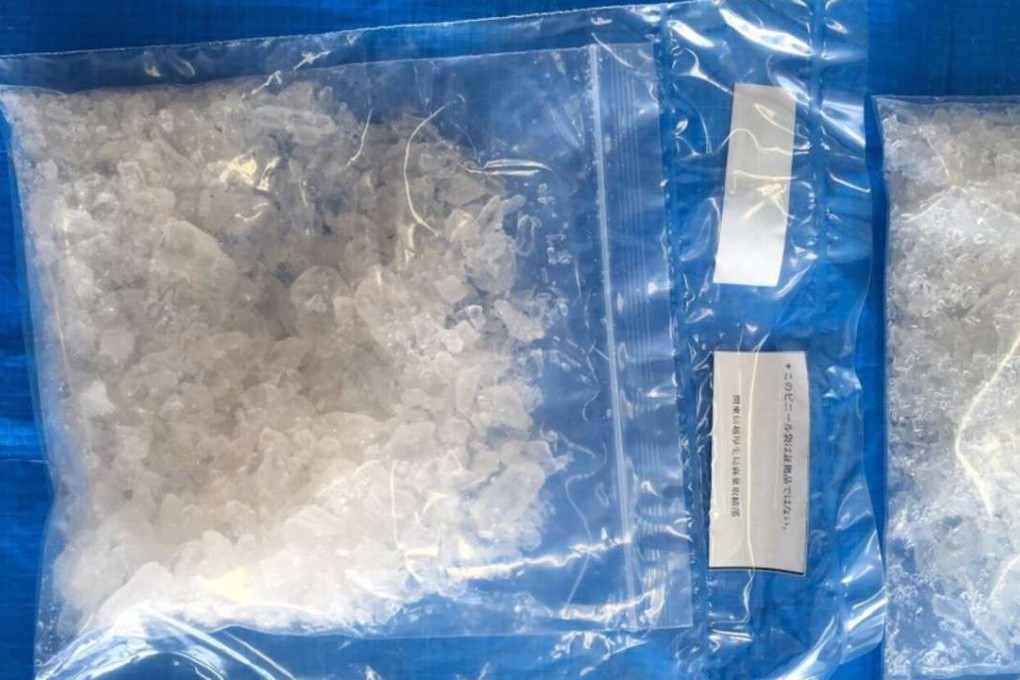 A bag containing some of the confiscated stimulants seized in the police raid in Japan. Photo: SCMP Pictures and shown to the media Monday at Shimura Police Station in Itabashi Ward, Tokyo. SCMP Pictures (UNDATED HANDOUT)