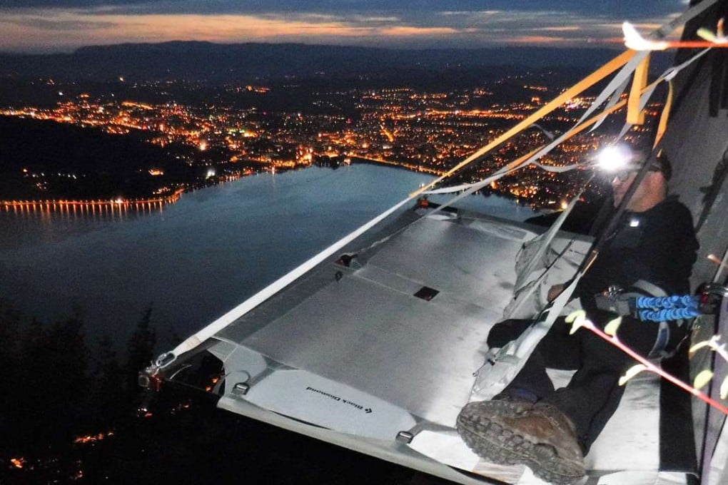 A portaledge above Lake Annecy, in southeast France.