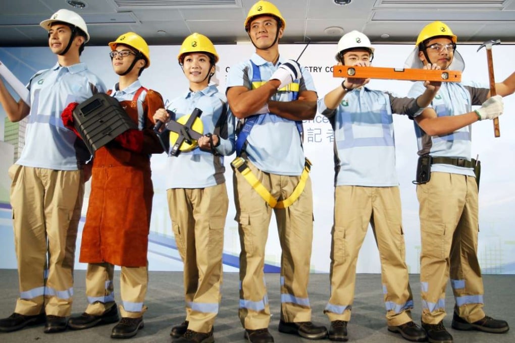 Construction Industry Council Press Conference on Anti-heat Stress Construction Uniforms - Keeping construction workers cool and safe in the face of climate change, at Construction Industry Council in Kowloon Bay Training Centre.The biggest change to the construction worker uniform was the appearanceits look, with the polo shirt coming in a cool, light blue shade insteaddeparted of the bright yellowcolourfeatured in the current uniform and donned seen in its previous design. 07SEP16 SCMP/Photo: Xiaomei Chen