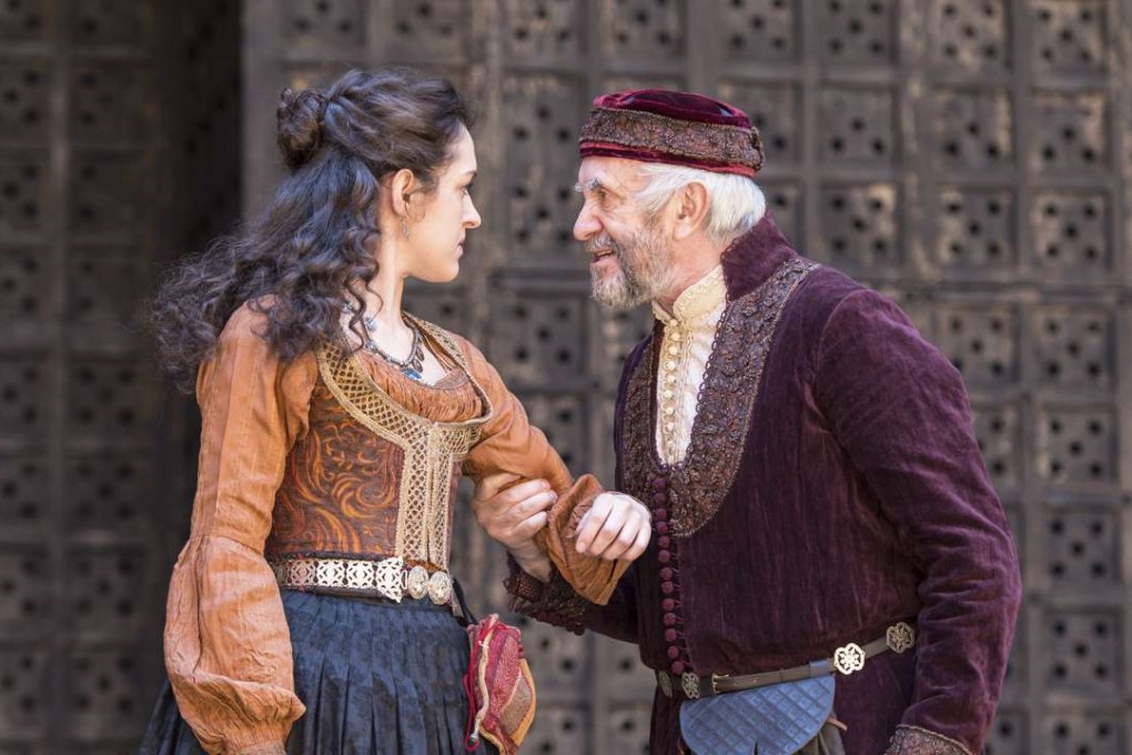 Jonathan Pryce, as Shylock, and his daughter Phoebe Pryce as Jessica in The Merchant of Venice. Photo: Manuel Harlan