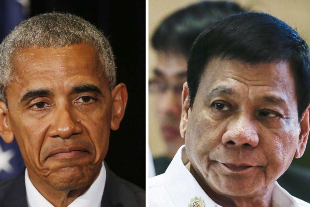 US President Barack Obama cancelled a bilateral meeting with his Filipino counterpart after Rodrigo Duterte’s outburst. The two later met informally on the sidelines of a regional summit in Laos. Photos: EPA
