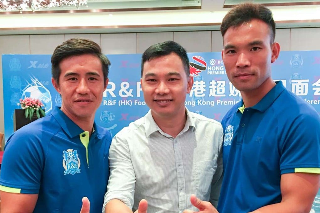 Guangzhou R&F assistant coach Leung Chi-wing (left), vice-president Hwang Shenghua and coach Li Zhihai. Photos: SCMP Pictures
