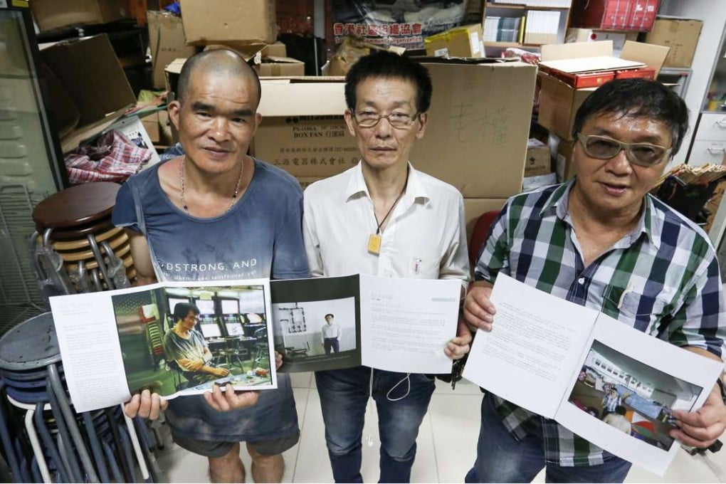 Ex convicts Ah Fai (left), Wong Ting-hin and Raymond Cheng Hok-ning are participant's in a new exhibition aiming to portray ex-prisoners and ex-offenders in a whole new light. Photo: Jonathan Wong