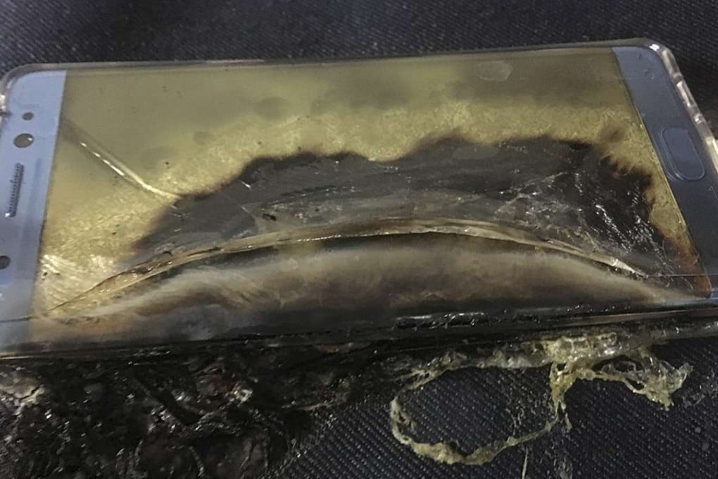 A Samsung Galaxy Note 7 phone after the battery exploded. Photo: SMP Pictures