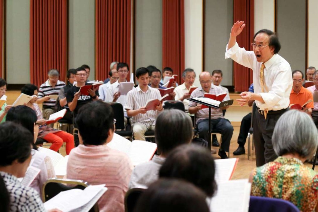 Music director Chan Wing-wah at a Hong Kong Oratorio Society rehearsal at the Cultural Centre. Photo: K. Y. Cheng