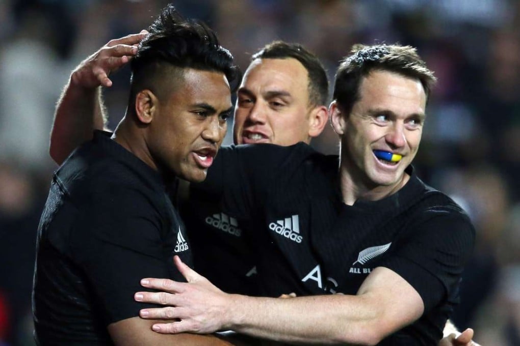 New Zealand's Julian Savea (left) celebrates with Ben Smith (right). Photo: AFP