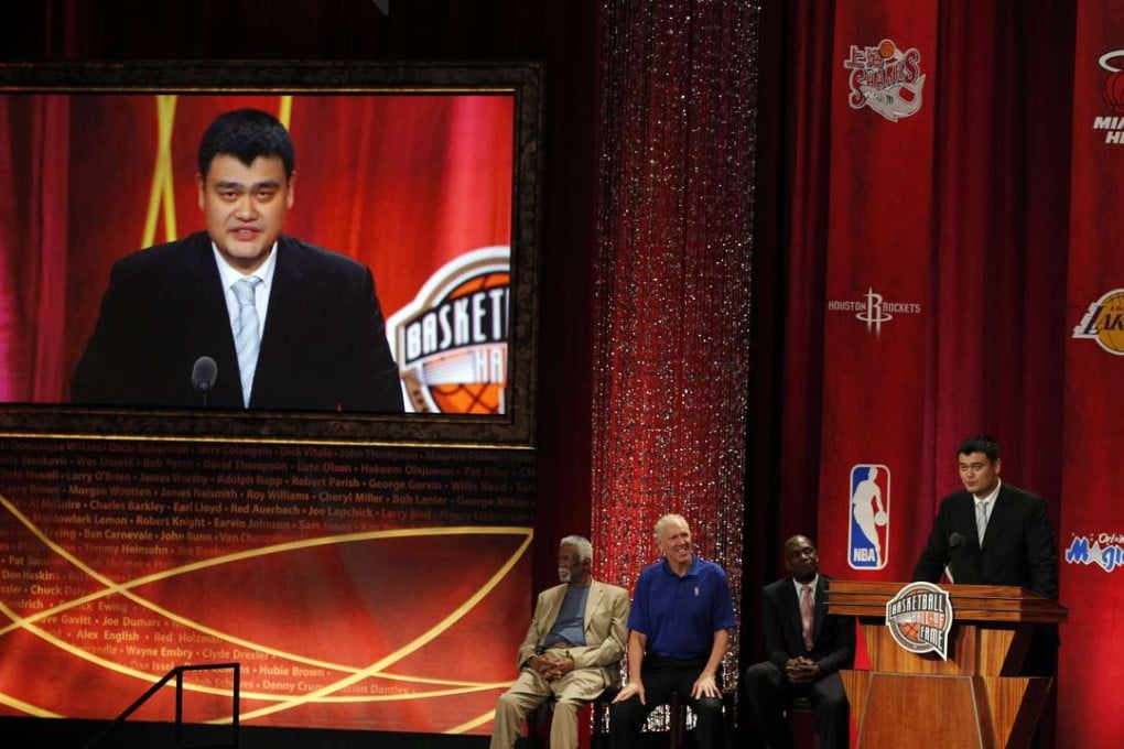 Yao Ming gives his address at the Naismith Memorial Basketball Hall of Fame Enshrinement Ceremony at Springfield Symphony Hall. Photo: David Butler II-USA TODAY Sports