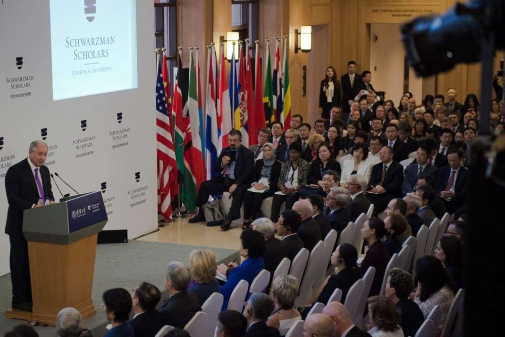 Steve Schwarzman speaks at the opening ceremony of the Schwarzman College at Tsinghua University. Photo: AFP